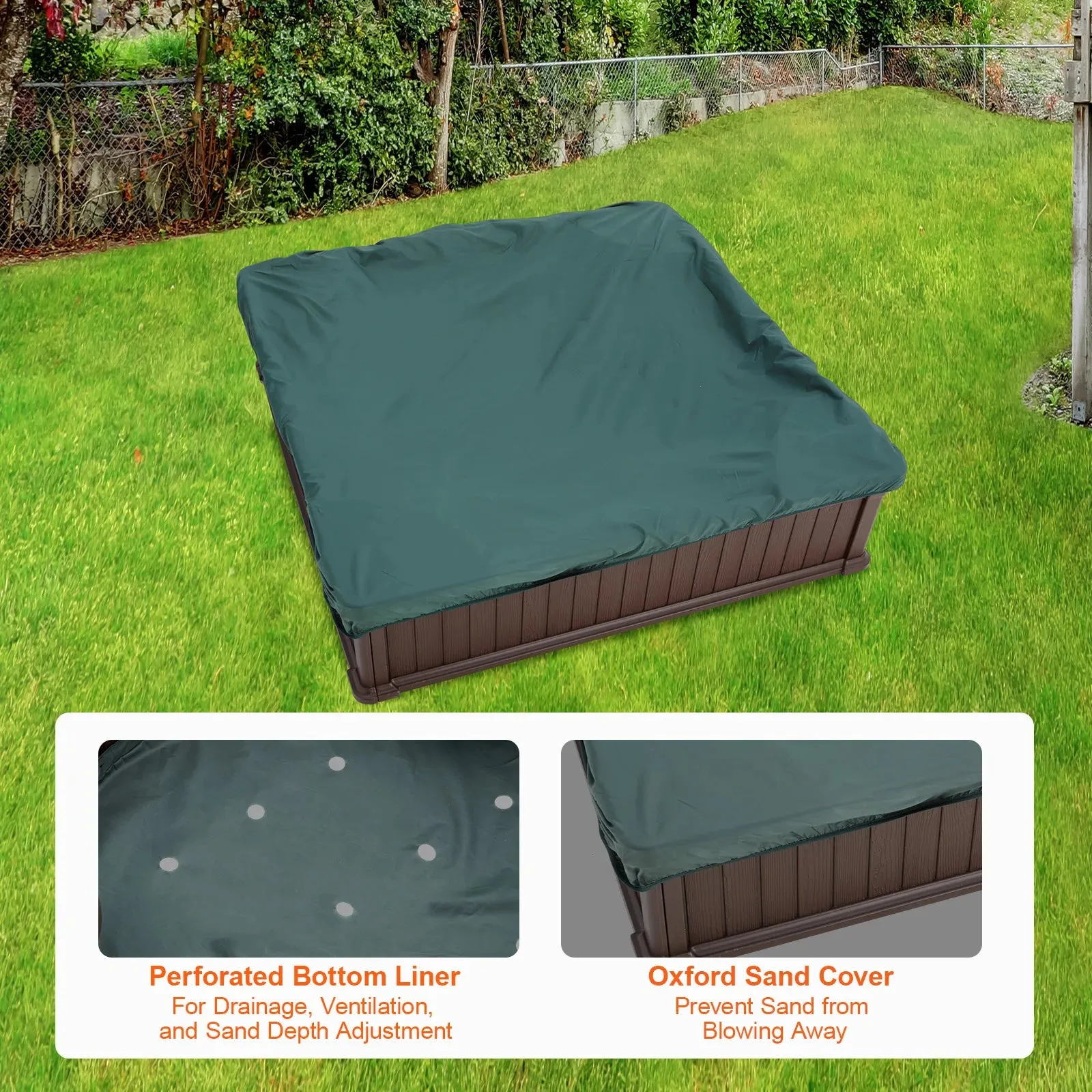 4 Corner Seating And Bottom Liner Square Sand Box With Cover