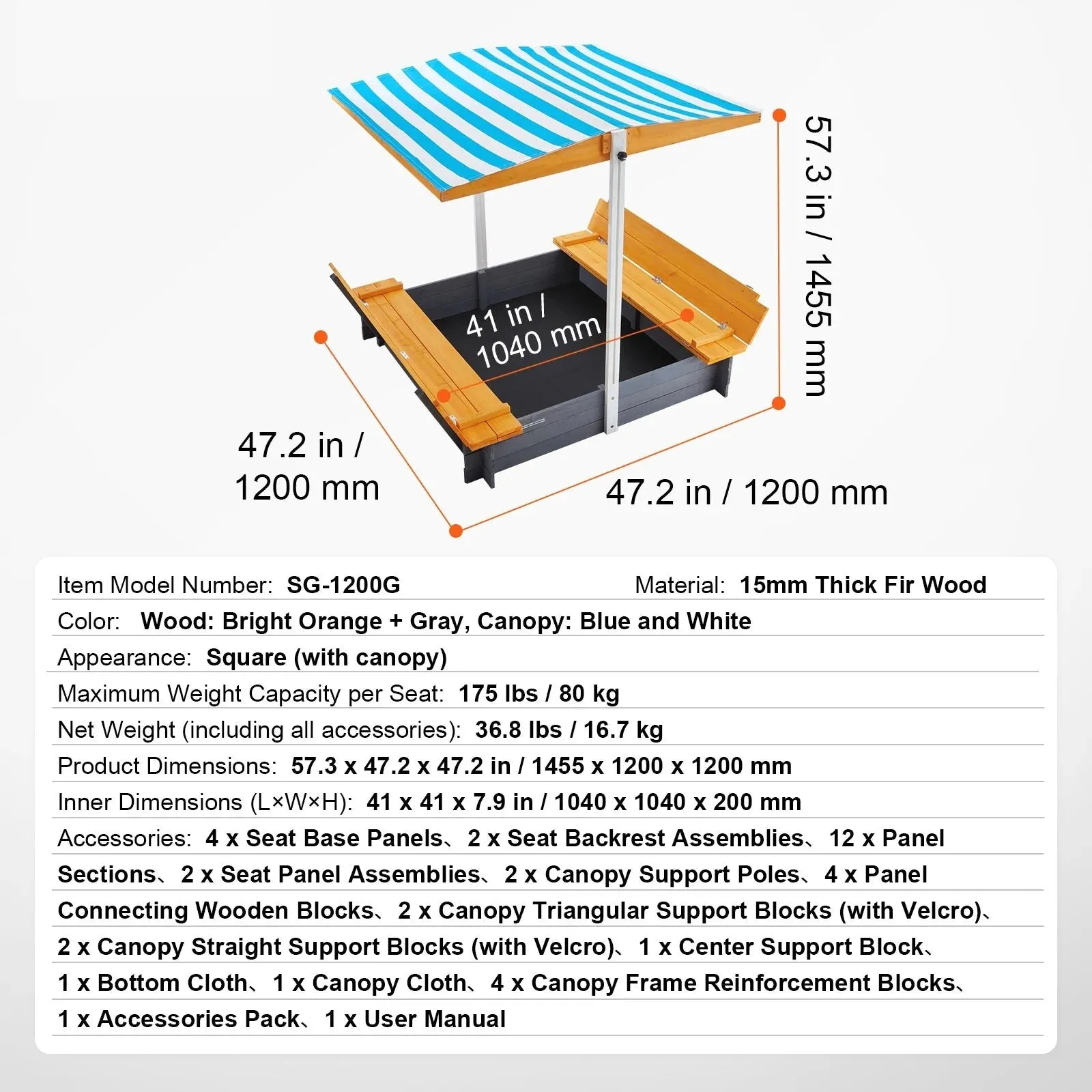 4 Corner Seating And Bottom Liner Square Sand Box With Cover