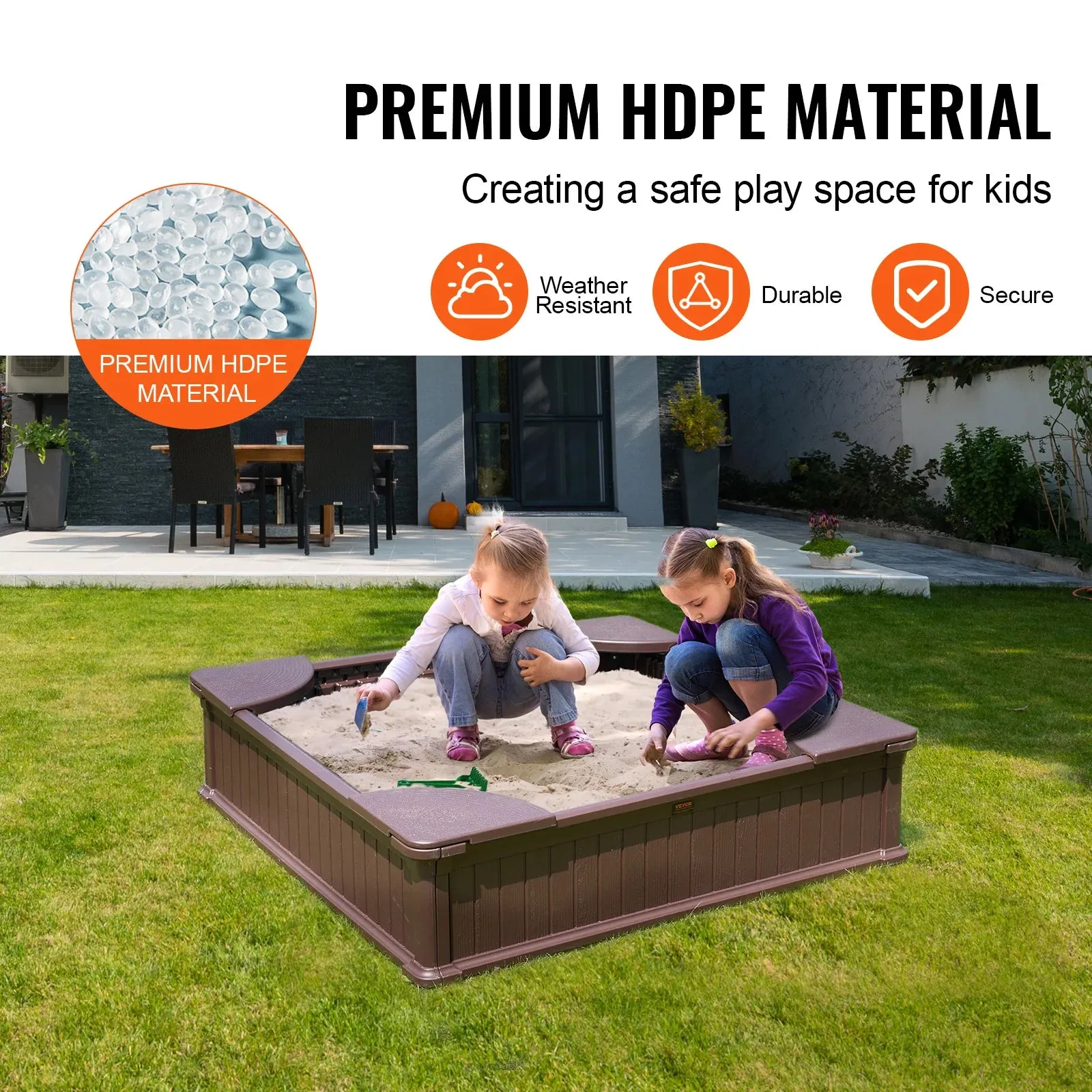 4 Corner Seating And Bottom Liner Square Sand Box With Cover