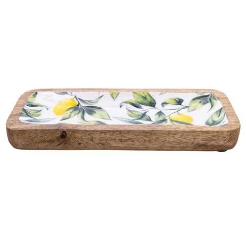 Lemon & Leaves Wooden Serving Platter - 30.5cm