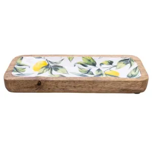 Lemon & Leaves Wooden Serving Platter - 30.5cm