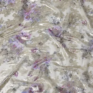 Off-White Floral Silk Chiffon Fabric with Metallic Lurex, Width 140 cm, South Korea-D21268