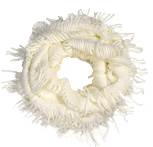 White Square Peach Couture Warm Bohemian Crochet Hand Knitted Fringe Infinity Loop Scarf Wrap