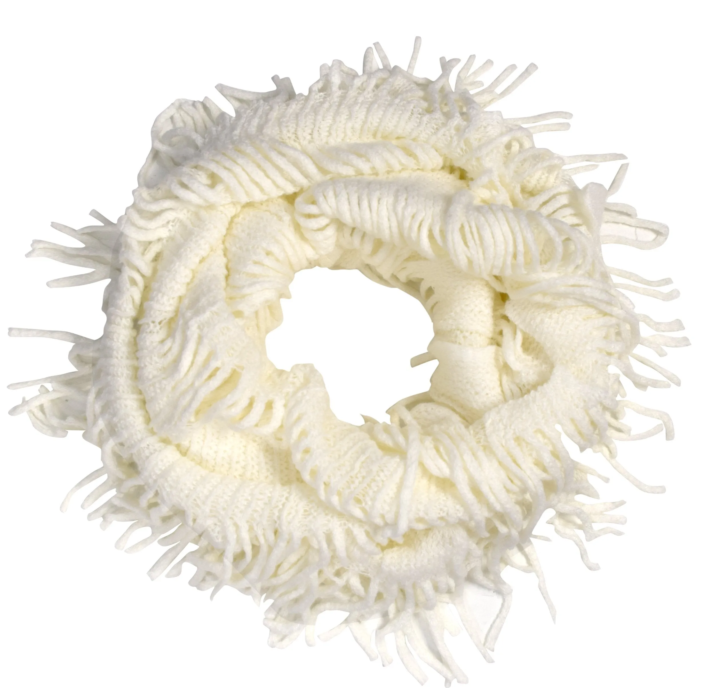 White Square Peach Couture Warm Bohemian Crochet Hand Knitted Fringe Infinity Loop Scarf Wrap